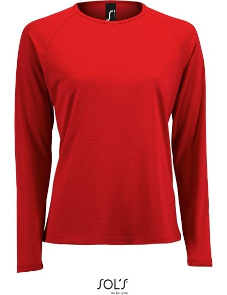 Damen-Sport-T-Shirt SPORTS mit langen Ärmeln – Rot XL