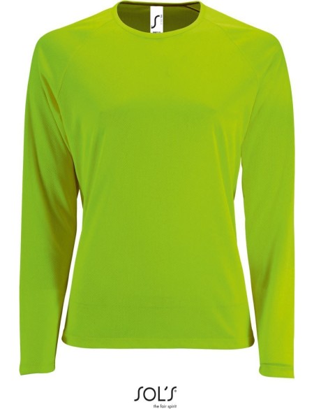 Damen-Sport-T-Shirt SPORTS mit langen Ärmeln – Neongrün XS