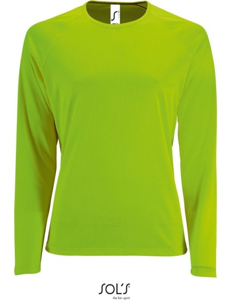 Damen-Sport-T-Shirt SPORTS mit langen Ärmeln - Neongrün S