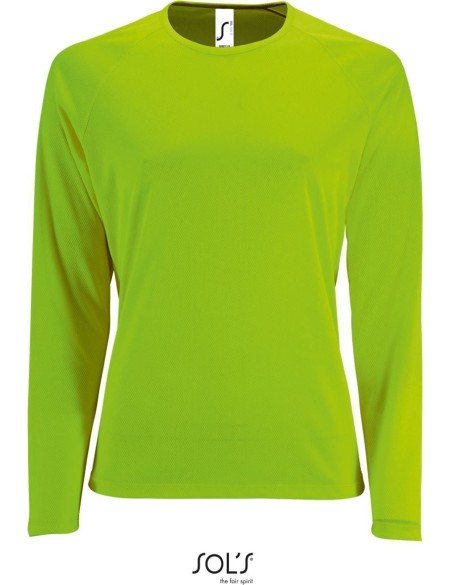 Damen-Sport-T-Shirt SPORTS mit langen Ärmeln – Neongrün XL