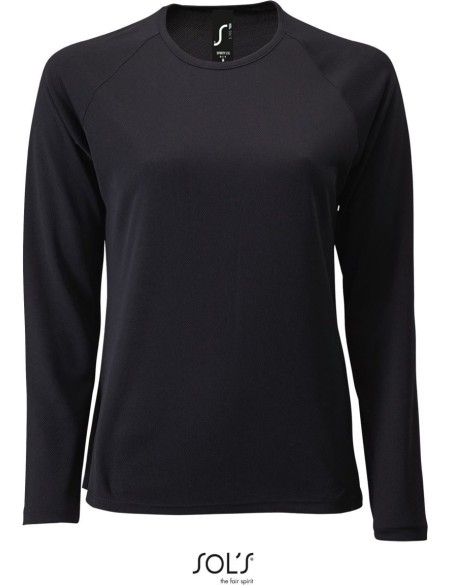 Damen-Sport-T-Shirt SPORTS mit langen Ärmeln - Schwarz XS