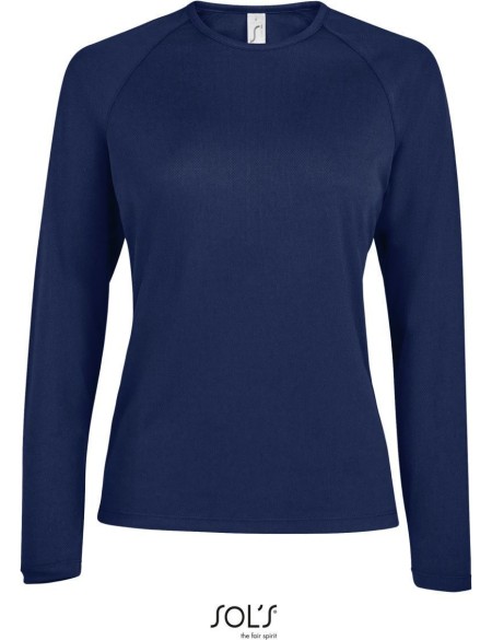 Damen-Sport-T-Shirt SPORTS mit langen Ärmeln - Französisches Marineblau S