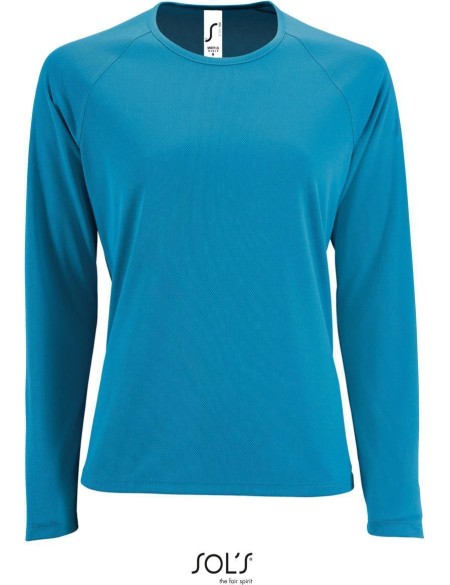 Damen-Sport-T-Shirt SPORTS mit langen Ärmeln - Aqua XXL