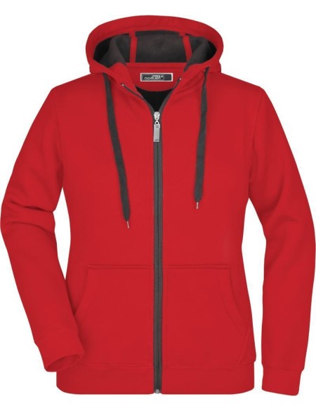 Doubleface Damen Kapuzenpullover - Rot/Carbon M