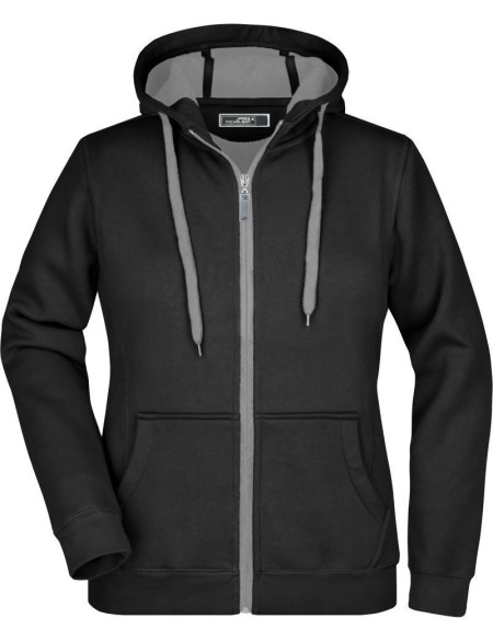 Doubleface Damen Kapuzenpullover – Schwarz/Carbon L