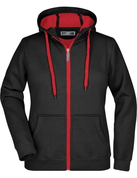 Doubleface Damen Kapuzenpullover - Schwarz/Rot L