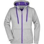 Damen-Kapuzenpullover Doubleface - Grau meliert/lila XXL