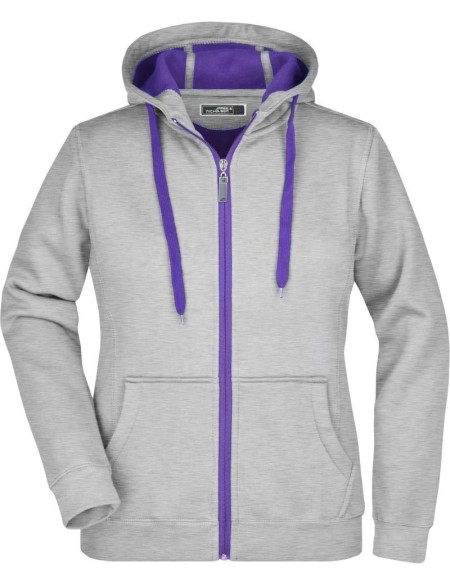 Doubleface Damen-Hoodie – Grau meliert/lila XL