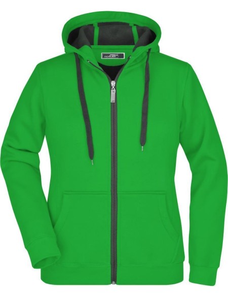 Doubleface Damen Kapuzenpullover - Farngrün/Graphit L