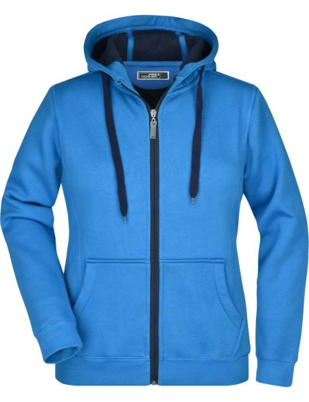 Doubleface-Hoodie für Damen – Azurblau/Marineblau S