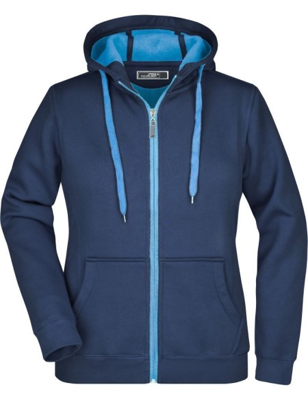Doubleface Damen-Hoodie – Marineblau/Aqua XL