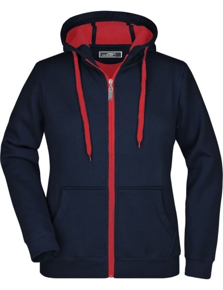 Doubleface Damen Kapuzenpullover – Marineblau/Rot XL